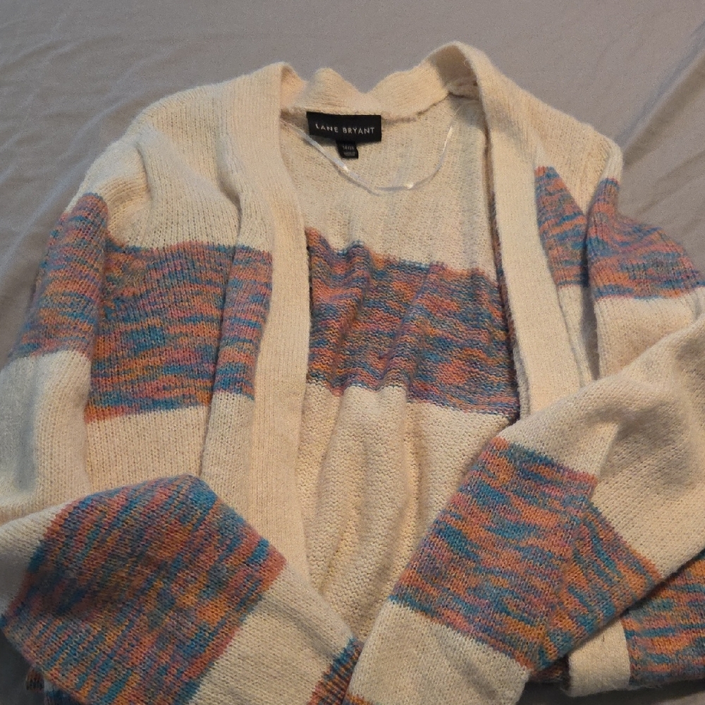 Lane Bryant Cream and Blue Cardigan Sweater